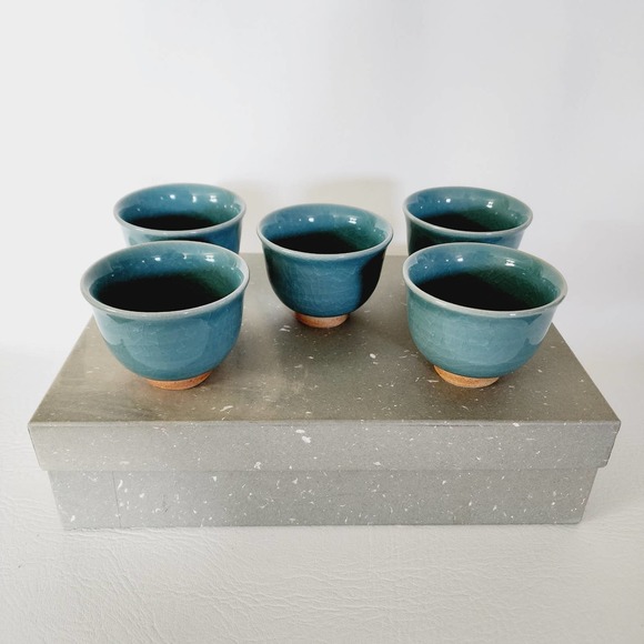 Vintage Handmade Sake Cup Japanese Ceramic Tea Cup Set of Five - Picture 2 of 14